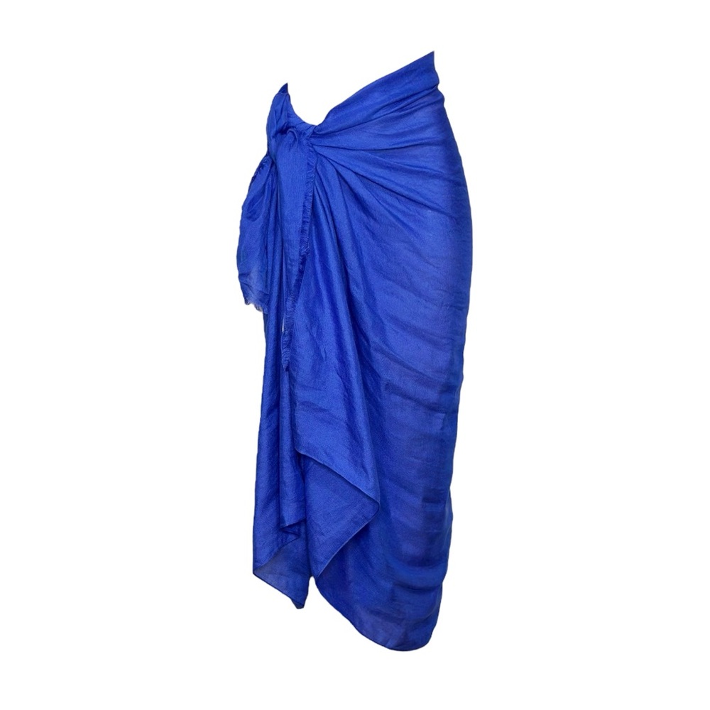 MONDAY SWIMWEAR St. Tropez Linen-Blend Sarong, Cobalt, OS - Picture 4 of 10